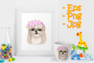 Adorable Cute Dog with Hair and Flower Illustrations for Warm, Whimsical Branding