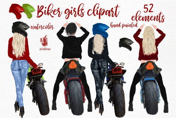 Biker Girls Clipart: Female Riding Bike Illustrations for Bold Branding