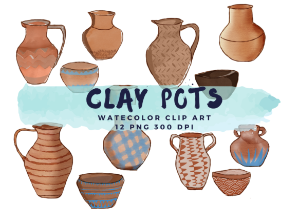 Clay Pottery Clipart Set