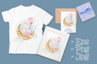 Cute Bunny Girl Holding Balloon Illustrations for Whimsical Branding