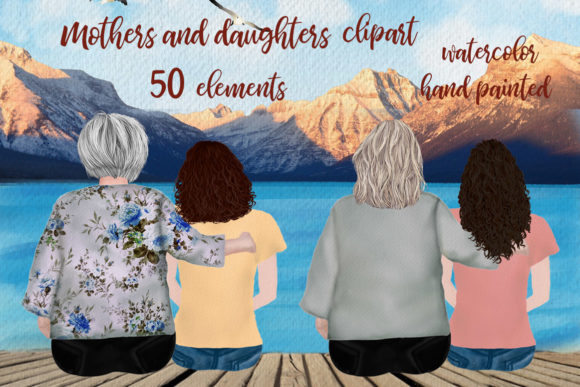 Mother and Daughter, Granny Clipart – A Heartfelt Illustration for Handmade Crafters