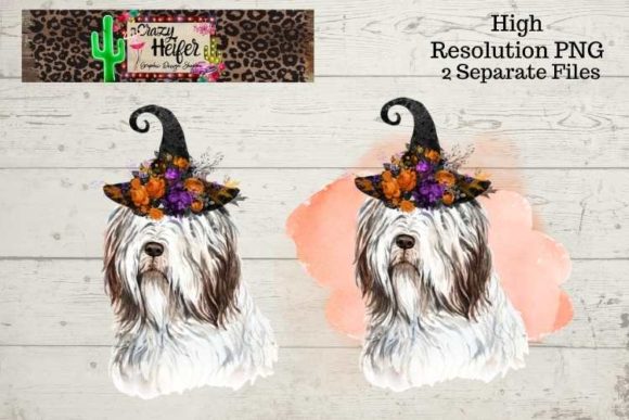 Old English Sheepdog Halloween Witch PNG Illustrations for Real Crafting Magic