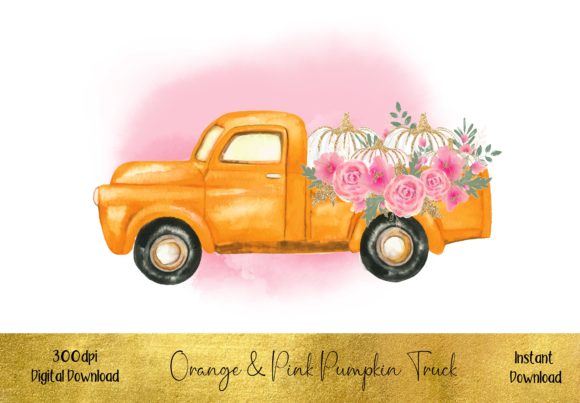 Orange Pink Pumpkin Truck Illustrations for Crafters & Handmade Business Owners