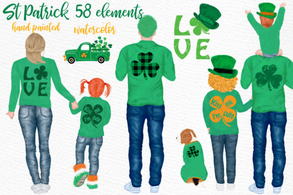 St Patricks Day Clipart, Irish Family – Festive Illustrations for Local Branding