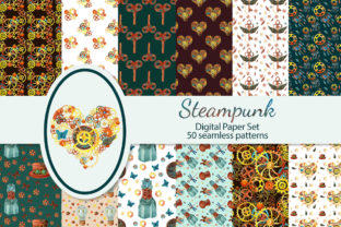Steampunk Seamless Digital Paper & Illustrations for Creative Sellers