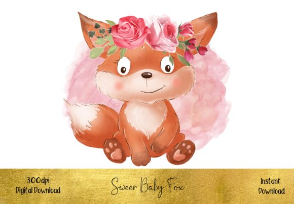 Sweet Baby Fox with a Floral Crown Illustration for Local Branding