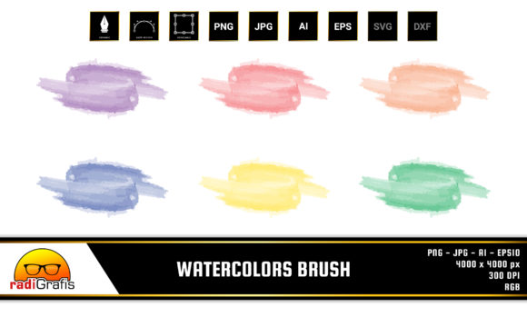 Watercolors Brush - 6 Colors Illustrations for Handmade Crafters