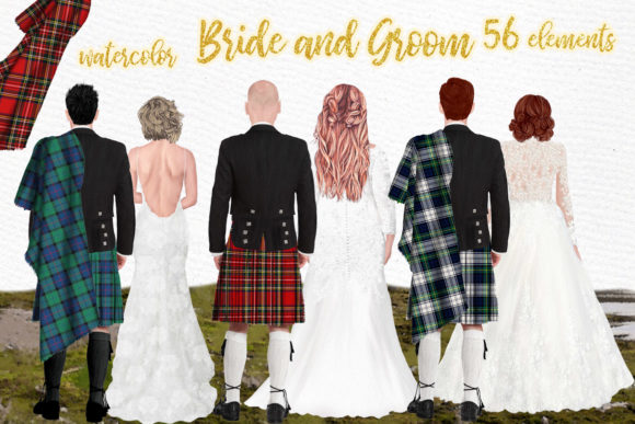 Wedding Clipart: Men in Kilts Illustrations for Thematic Design Projects